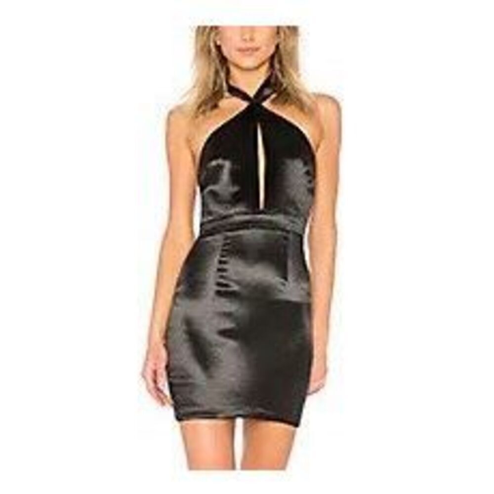 By The Way Revolve Marian Cut Out Black Satin Halter Mini Dress Size Small
